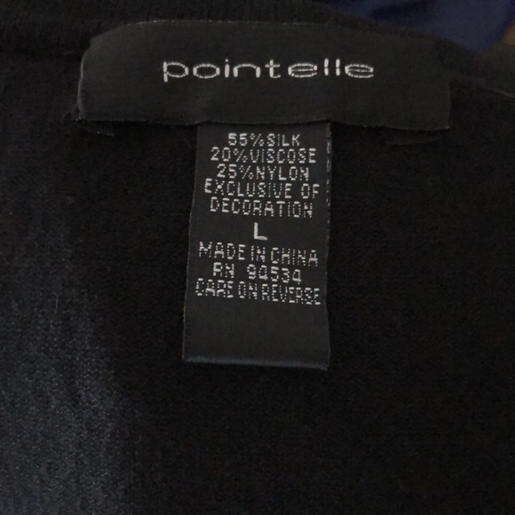 Pointelle  large black with gold sequin front scoop embellished sweater - Picture 8 of 11